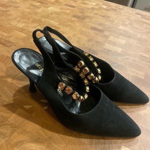Size 5/5.5 black suede Stephane Kelian sling back heel